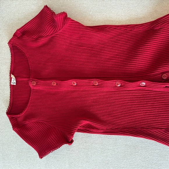 Free People Intimately Red Ribbed Button-Down Shirt - Picture 2 of 3